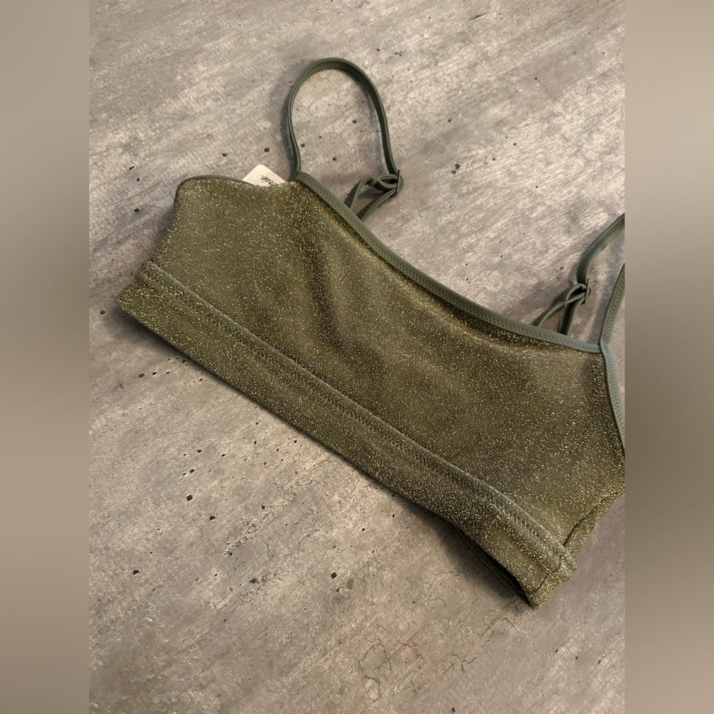 Aerie Gold/Green Glitter Bandeau Bikini Top Size XS